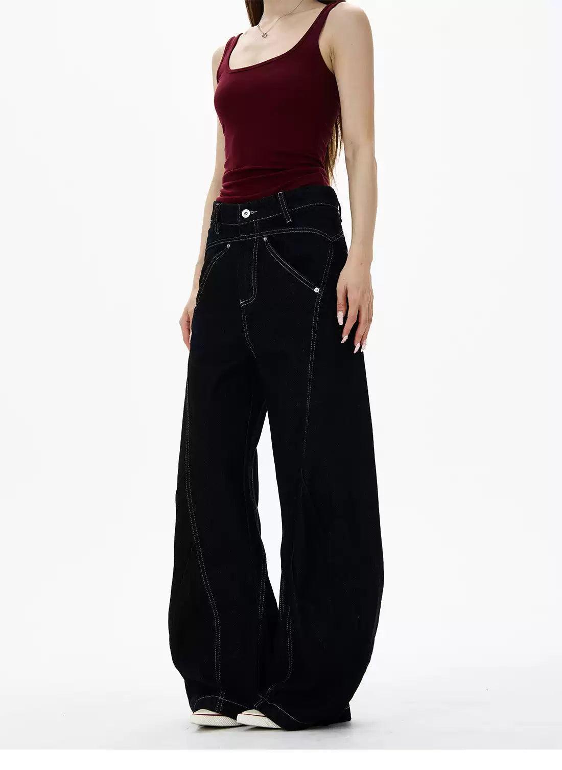 Line Stitches High Waist Jeans Korean Street Fashion Jeans By 77Flight Shop Online at OH Vault
