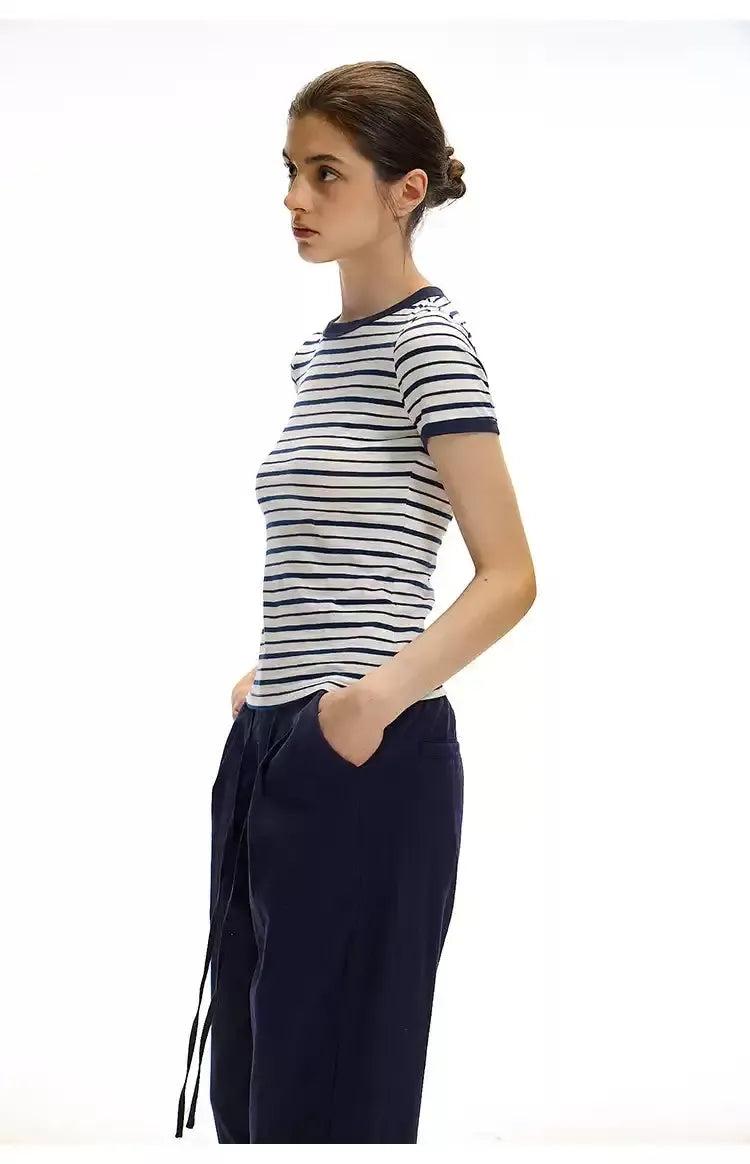 Striped Slim Fit T-Shirt Korean Street Fashion T-Shirt By Country Moment Shop Online at OH Vault