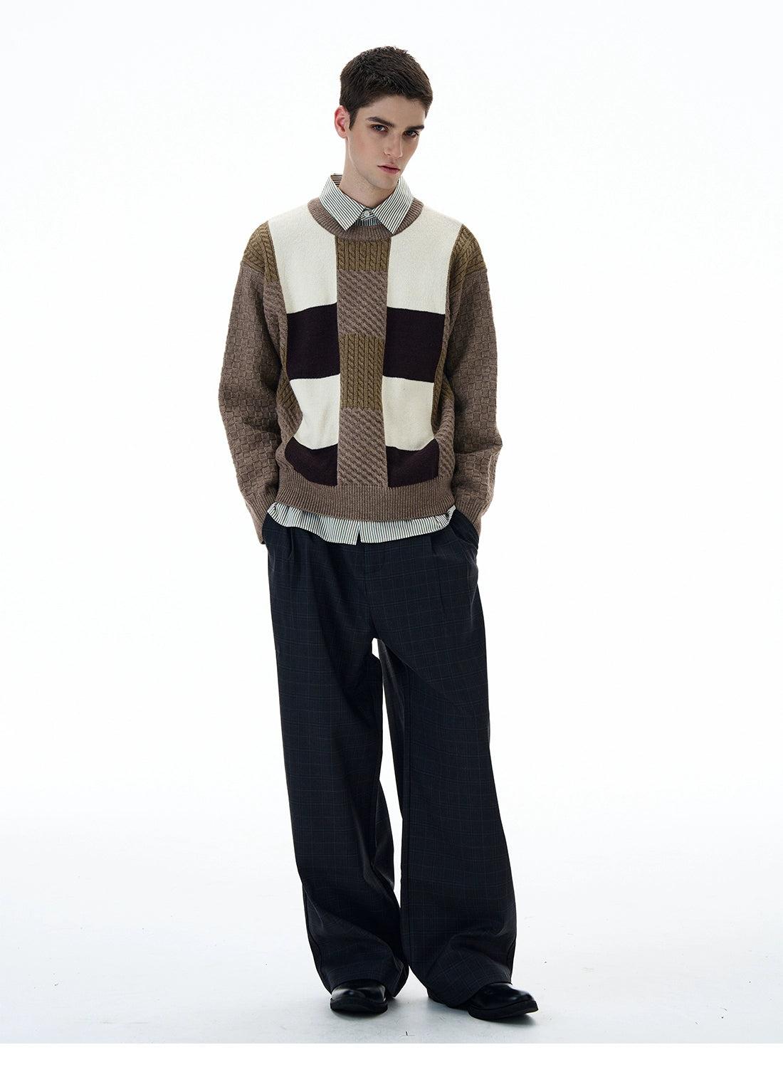 Contrast Patterned Round Neck Sweater Korean Street Fashion Sweater By 77Flight Shop Online at OH Vault