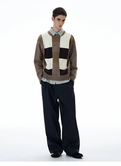 Contrast Patterned Round Neck Sweater Korean Street Fashion Sweater By 77Flight Shop Online at OH Vault