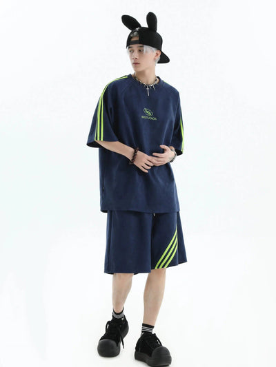 Contrast Lines T-Shirt & Shorts Set Korean Street Fashion Clothing Set By INS Korea Shop Online at OH Vault
