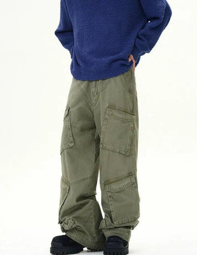 Faded Multi-Pocket Cargo Pants Korean Street Fashion Pants By 77Flight Shop Online at OH Vault