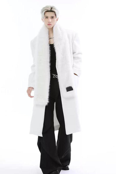 Fuzzy Scarf Double Breasted Long Coat Korean Street Fashion Long Coat By Turn Tide Shop Online at OH Vault