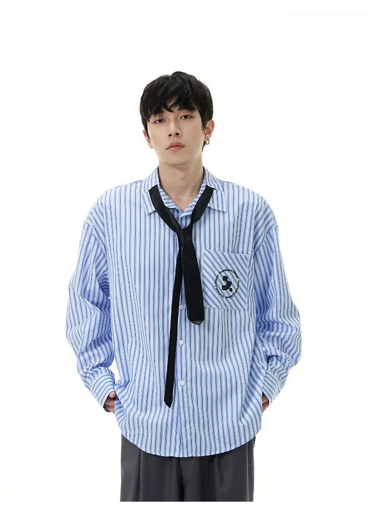 Neck-Tie Striped Shirt Korean Street Fashion Shirt By 77Flight Shop Online at OH Vault