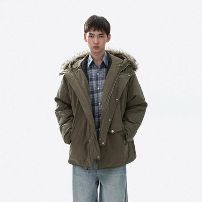 Furry Hooded Utility Jacket Korean Street Fashion Jacket By Mr Nearly Shop Online at OH Vault