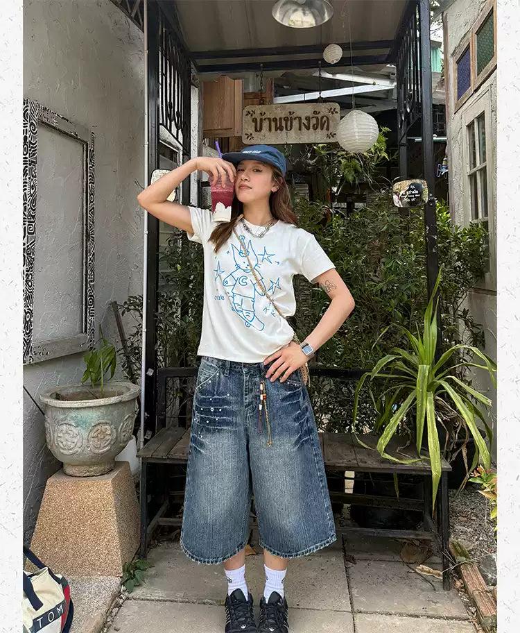 Cat Doodle Print T-Shirt Korean Street Fashion T-Shirt By Made Extreme Shop Online at OH Vault