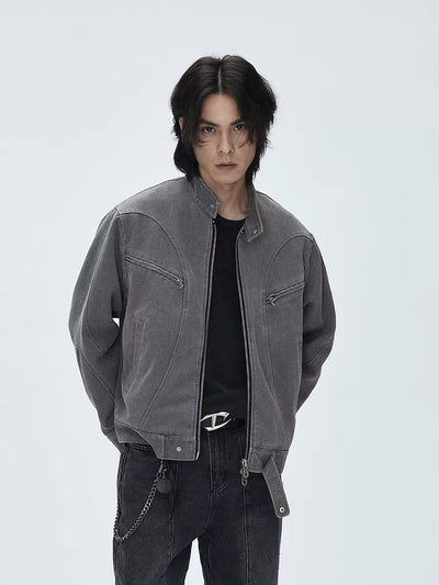 Washed & Structured Zipped Jacket Korean Street Fashion Jacket By CATSSTAC Shop Online at OH Vault