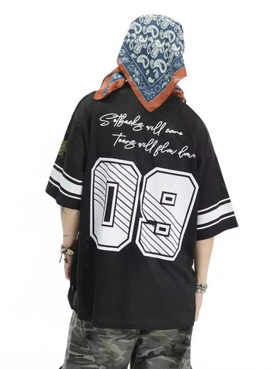 Mesh V-Neck Jersey T-Shirt Korean Street Fashion T-Shirt By INS Korea Shop Online at OH Vault