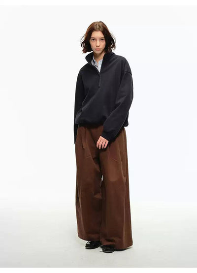 Half-Zipped Boxy Fit Crewneck Korean Street Fashion Crewneck By Country Moment Shop Online at OH Vault