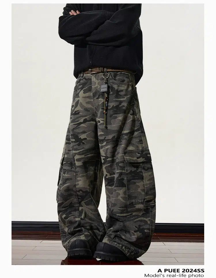 Baggy Fit Camouflage Cargo Pants Korean Street Fashion Pants By A PUEE Shop Online at OH Vault