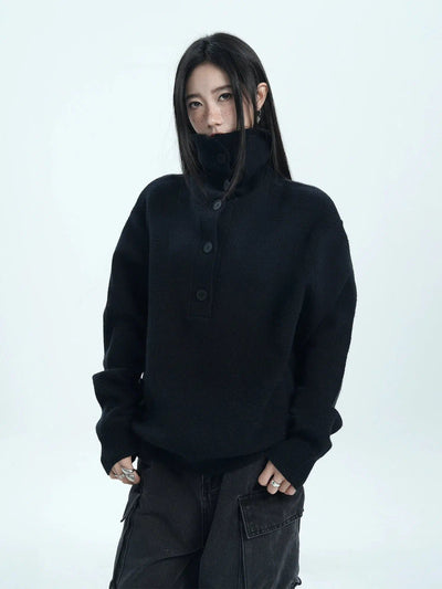 Half-Buttons Knitted Turtleneck Korean Street Fashion Turtleneck By Jump Next Shop Online at OH Vault