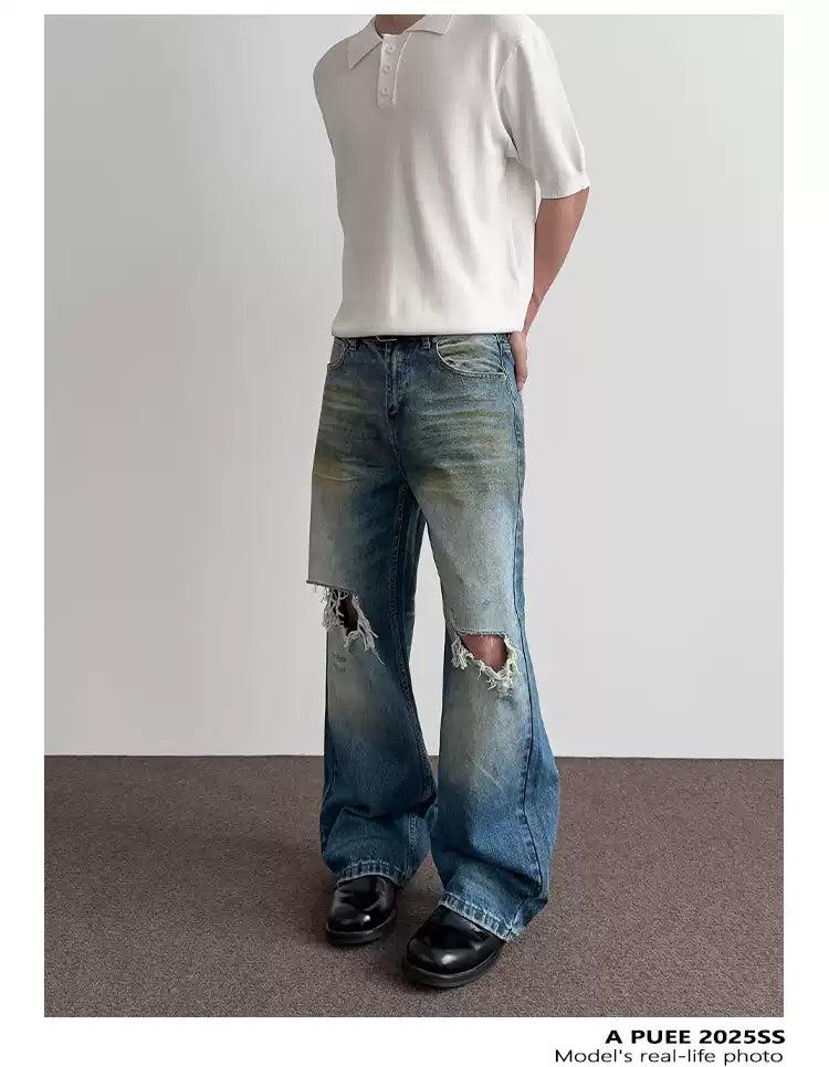 Muddy Faded Ripped Knee Jeans Korean Street Fashion Jeans By A PUEE Shop Online at OH Vault