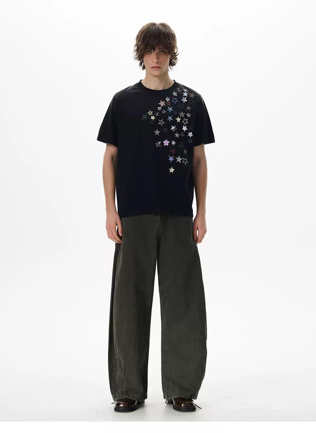 Assorted Stars Detail T-Shirt Korean Street Fashion T-Shirt By 77Flight Shop Online at OH Vault
