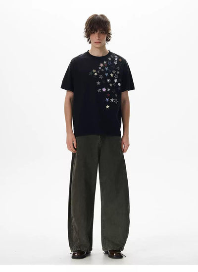 Assorted Stars Detail T-Shirt Korean Street Fashion T-Shirt By 77Flight Shop Online at OH Vault