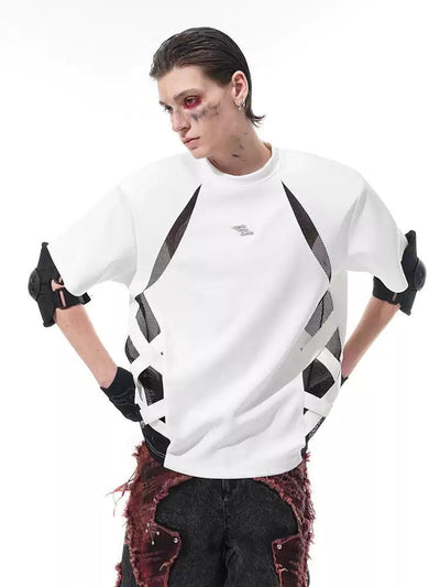 Cut-Out Mesh Panel T-Shirt Korean Street Fashion T-Shirt By Slim Black Shop Online at OH Vault