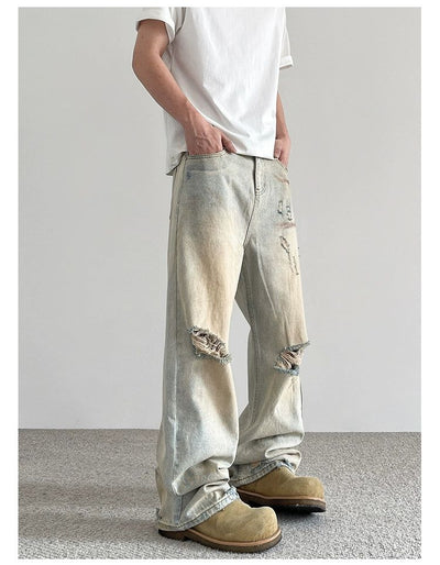 Mud-Dyed Ripped Jeans Korean Street Fashion Jeans By A PUEE Shop Online at OH Vault