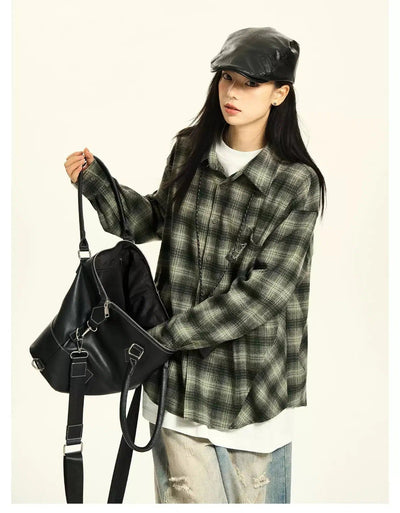 Back Embroidery Plaid Shirt Korean Street Fashion Shirt By MaxDstr Shop Online at OH Vault