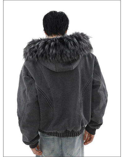 Washed Structured Fur Hooded Jacket Korean Street Fashion Jacket By Mr Nearly Shop Online at OH Vault