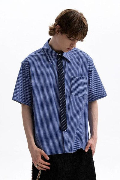 Striped Tie Plaid Shirt Korean Street Fashion Shirt By A PUEE Shop Online at OH Vault
