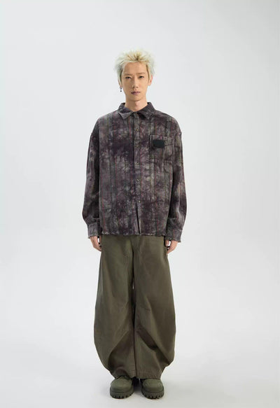 Tie-Dyed Ink Plaid Shirt Korean Street Fashion Shirt By Ash Dark Shop Online at OH Vault