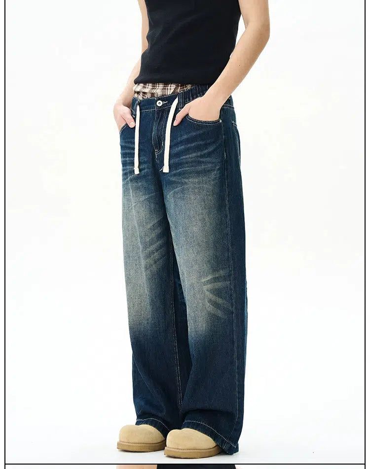 Faded Drawstring Belt Jeans Korean Street Fashion Jeans By 77Flight Shop Online at OH Vault