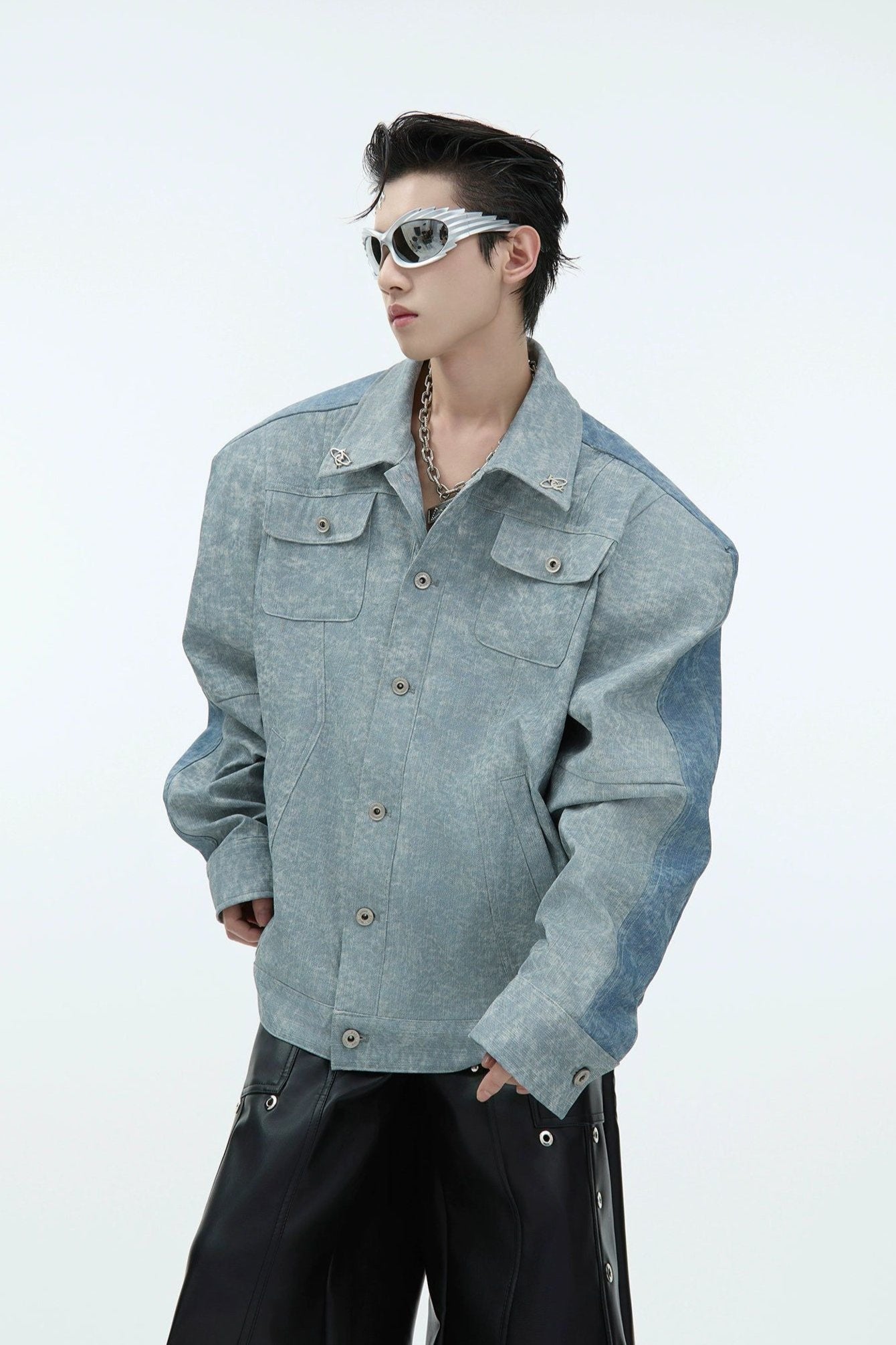 Textured Contrast Boxy Button Jacket Korean Street Fashion Jacket By Argue Culture Shop Online at OH Vault