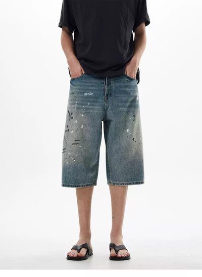 Paint Splatters Workwear Denim Shorts Korean Street Fashion Shorts By 77Flight Shop Online at OH Vault