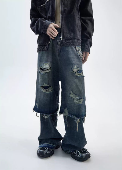 Layered & Distressed Tassels Jeans Korean Street Fashion Jeans By Ash Dark Shop Online at OH Vault