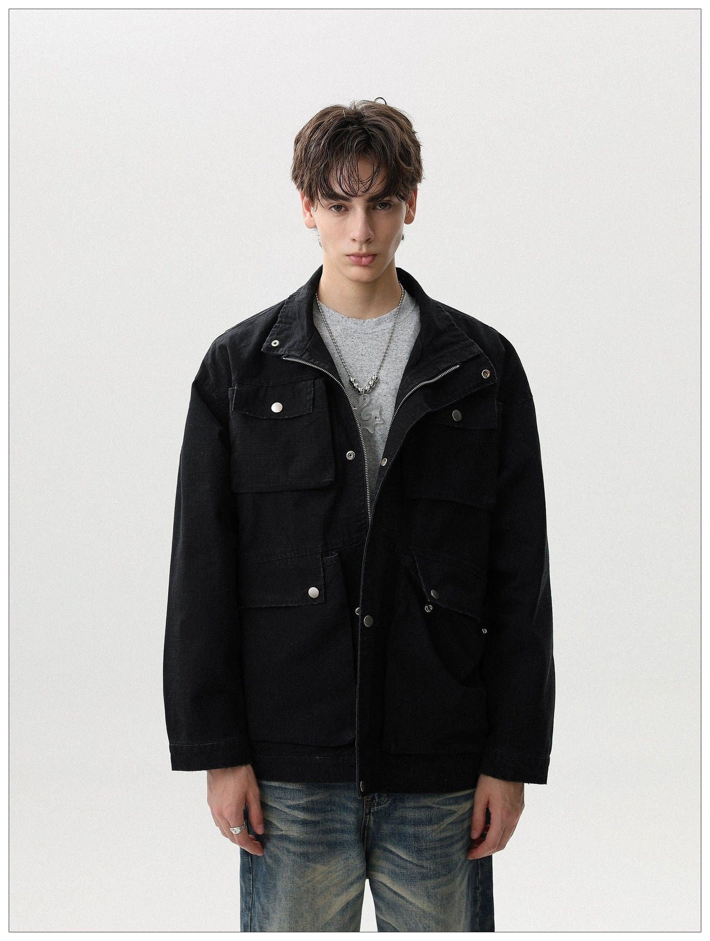 Multiple Pockets Snap Buttoned Jacket Korean Street Fashion Jacket By Mr Nearly Shop Online at OH Vault