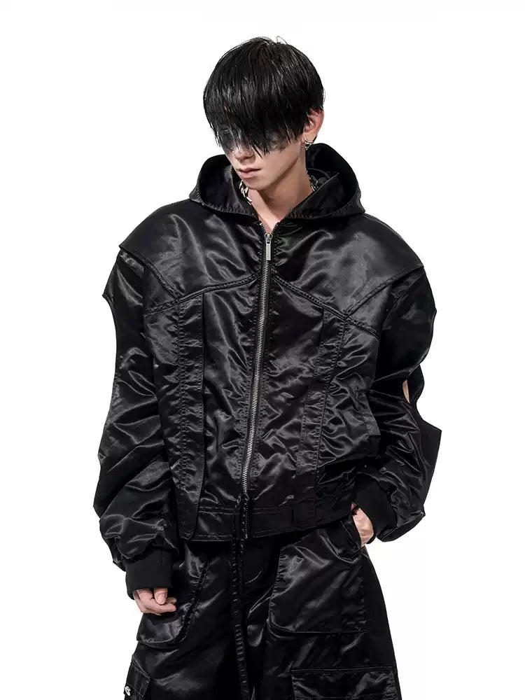 Structured Cut-Out Hooded Jacket & Pleated Pants Set Korean Street Fashion Clothing Set By Slim Black Shop Online at OH Vault