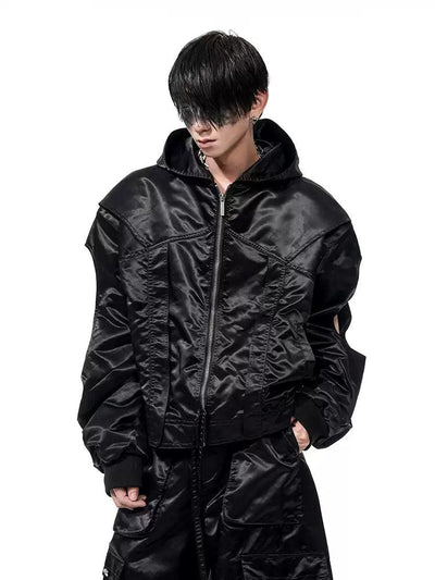 Structured Cut-Out Hooded Jacket & Pleated Pants Set Korean Street Fashion Clothing Set By Slim Black Shop Online at OH Vault