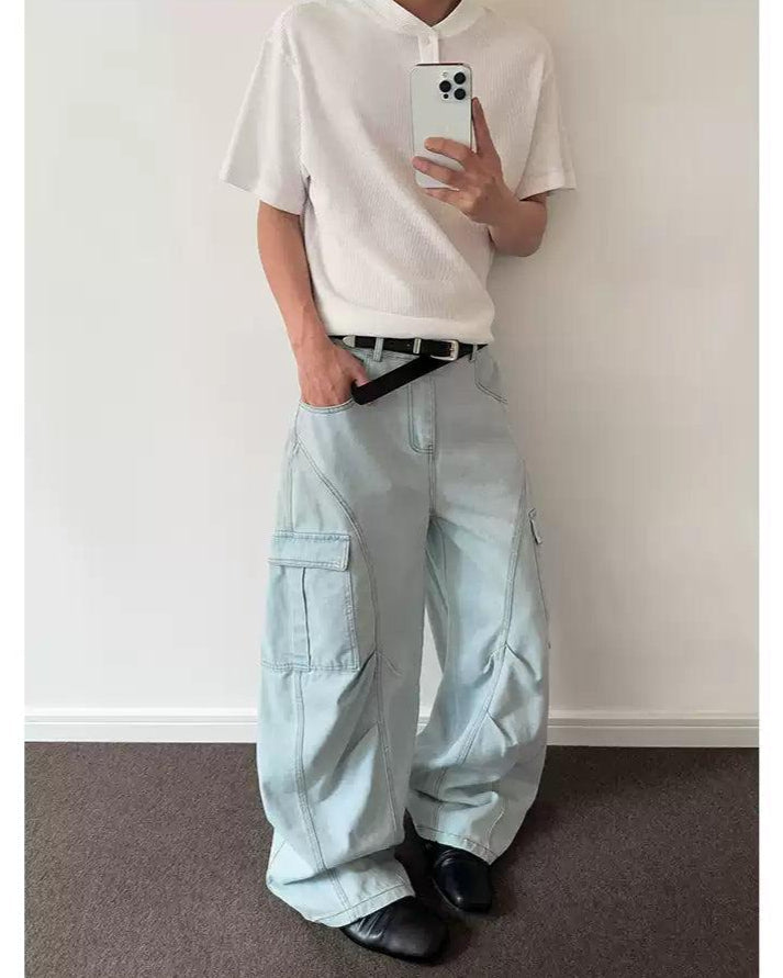Side Flap Pockets Cargo Jeans Korean Street Fashion Jeans By A PUEE Shop Online at OH Vault