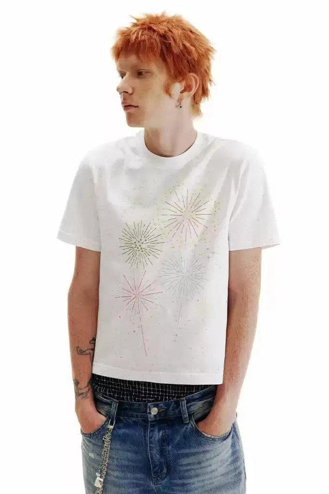 Firework Outline Print T-Shirt Korean Street Fashion T-Shirt By Conp Conp Shop Online at OH Vault