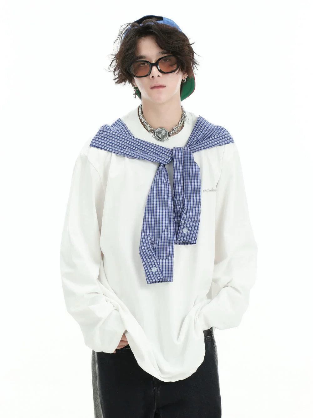 Spliced Plaid Long Sleeve T-Shirt Korean Street Fashion T-Shirt By INS Korea Shop Online at OH Vault