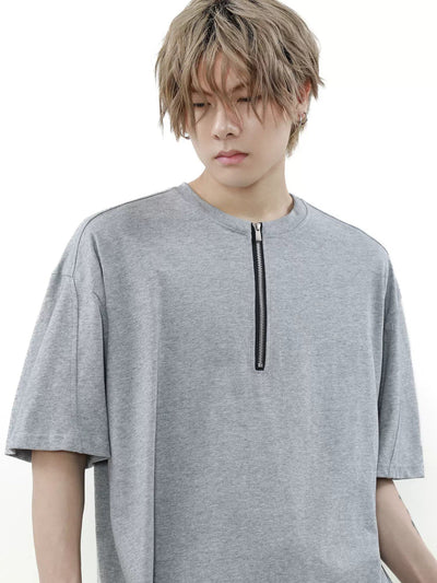 Half-Zipped Versatile T-Shirt Korean Street Fashion T-Shirt By Mr Nearly Shop Online at OH Vault