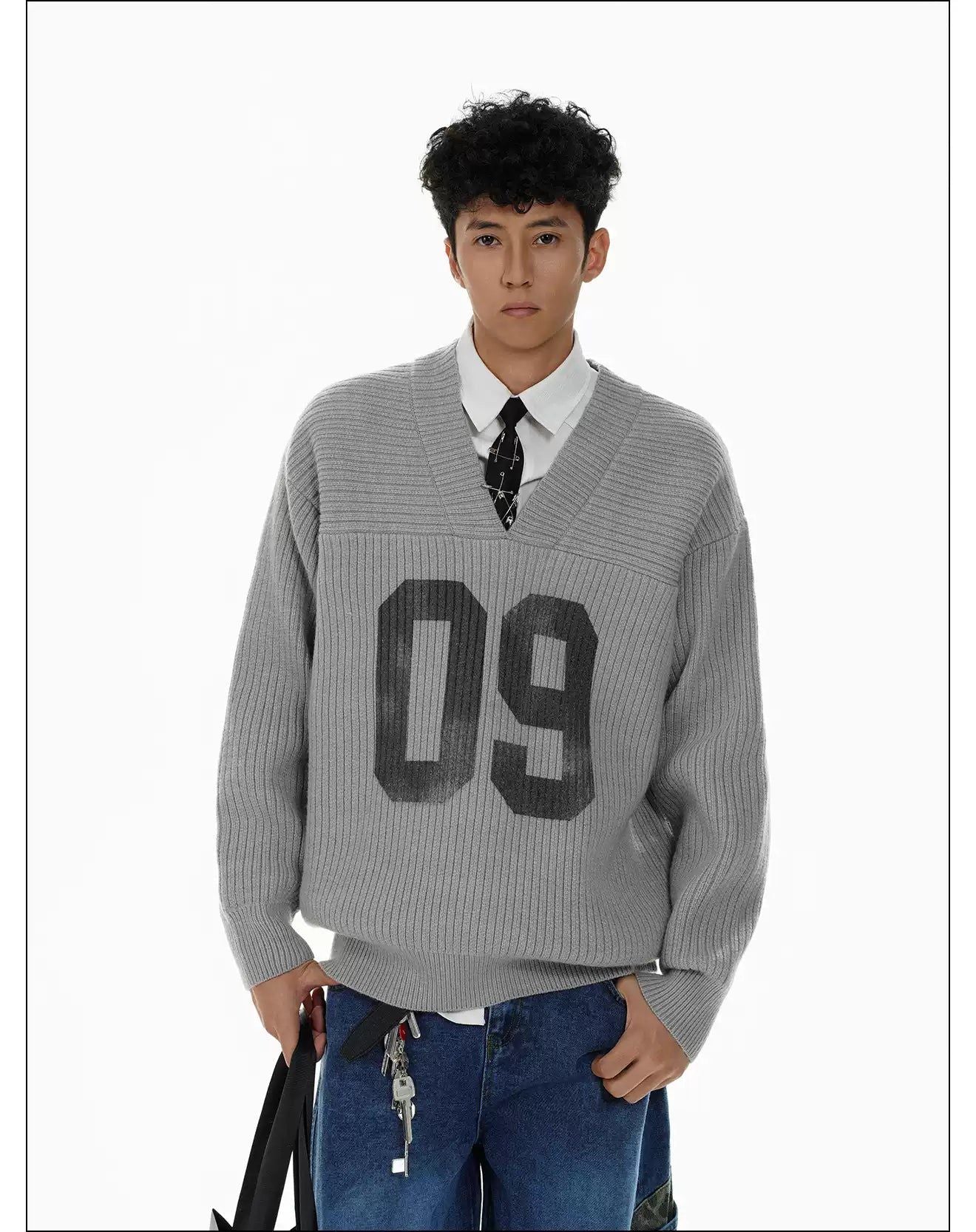 Number 09 V-Neck Sweater Korean Street Fashion Sweater By Mr Nearly Shop Online at OH Vault