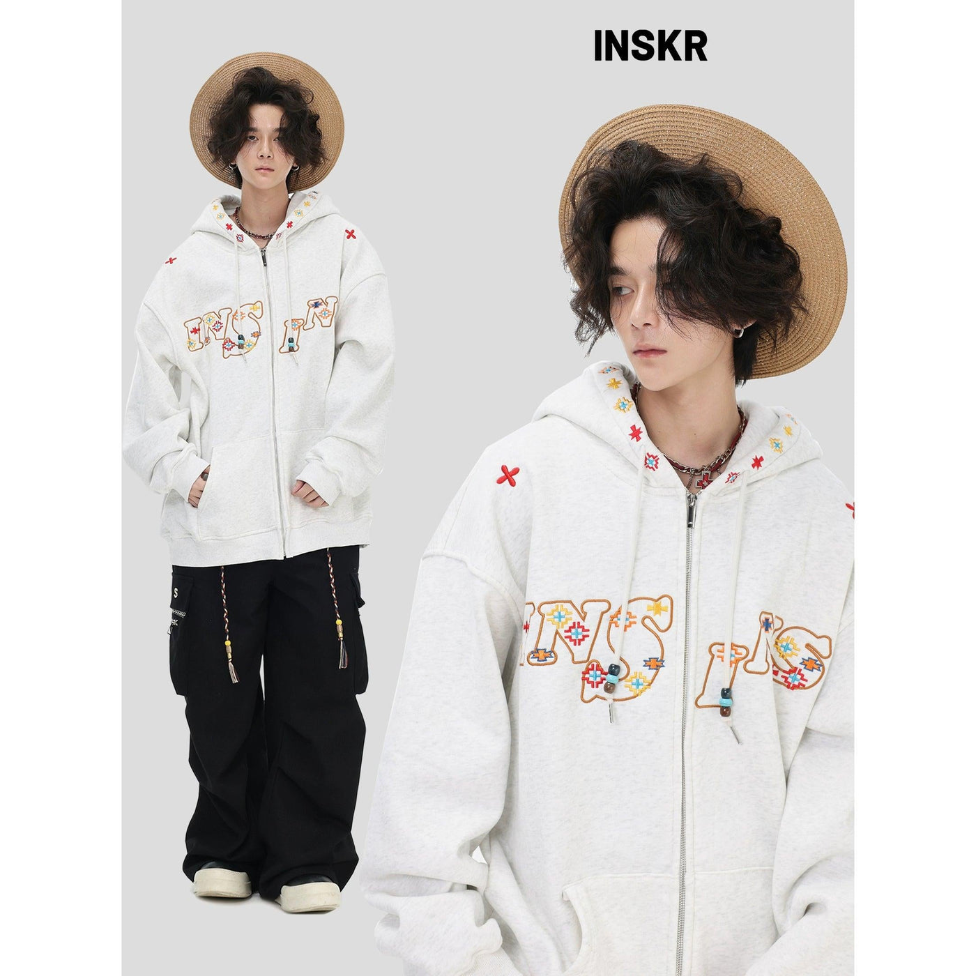 Embroidered Logo & Pattern Hoodie Korean Street Fashion Hoodie By INS Korea Shop Online at OH Vault
