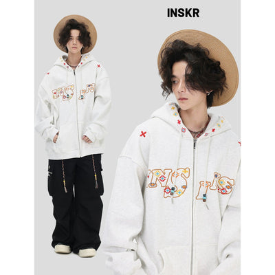 Embroidered Logo & Pattern Hoodie Korean Street Fashion Hoodie By INS Korea Shop Online at OH Vault