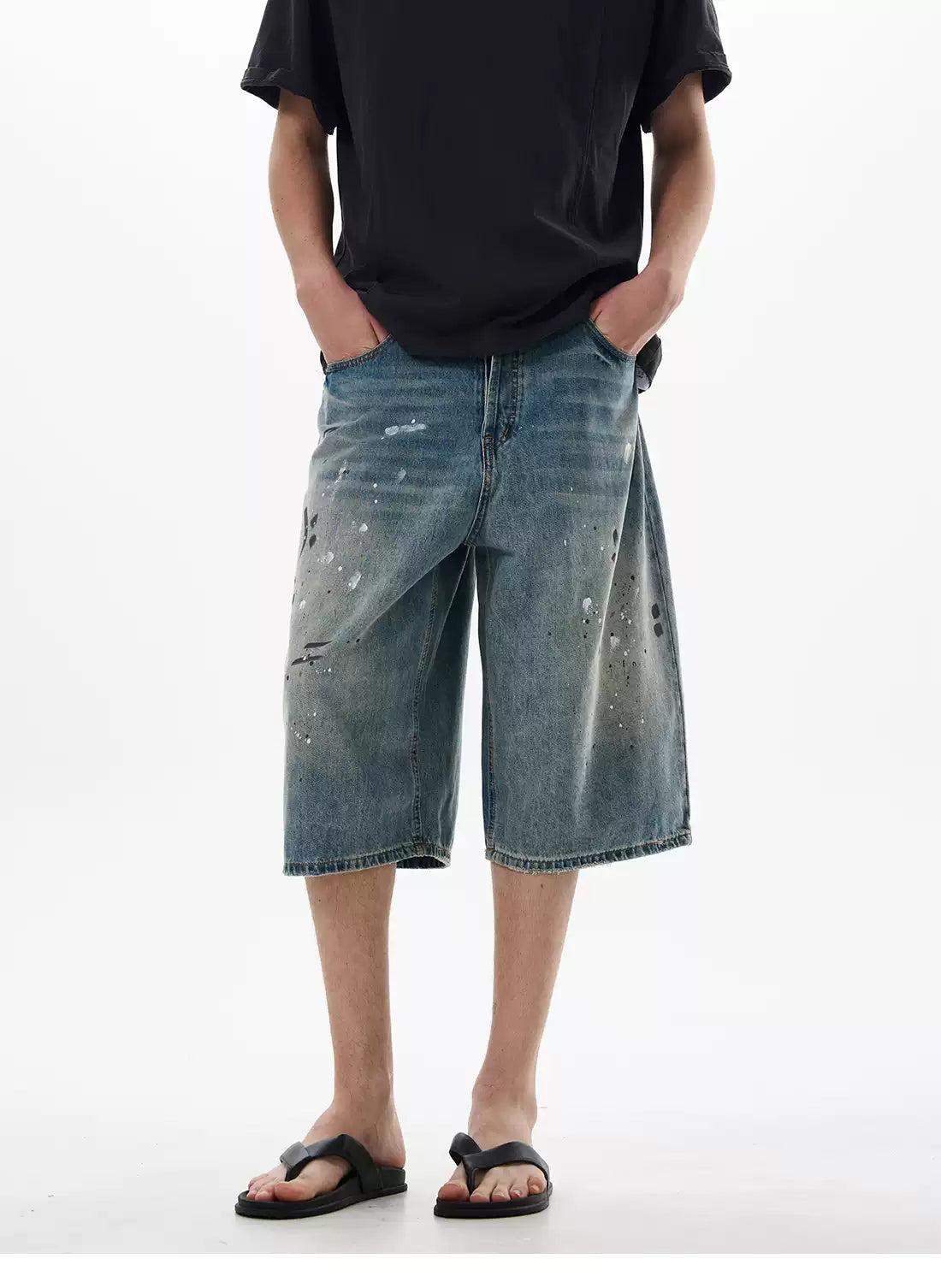 Paint Splatters Workwear Denim Shorts Korean Street Fashion Shorts By 77Flight Shop Online at OH Vault