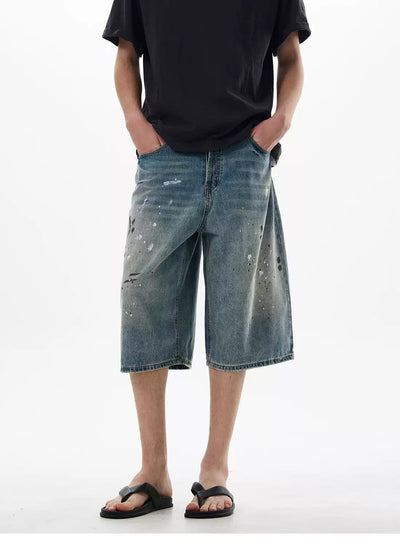 Paint Splatters Workwear Denim Shorts Korean Street Fashion Shorts By 77Flight Shop Online at OH Vault