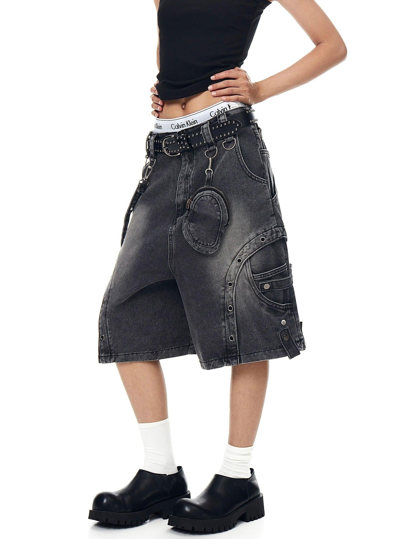 Washed Multiple Detail Denim Shorts Korean Street Fashion Shorts By Blacklists Shop Online at OH Vault