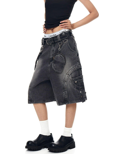 Washed Multiple Detail Denim Shorts Korean Street Fashion Shorts By Blacklists Shop Online at OH Vault