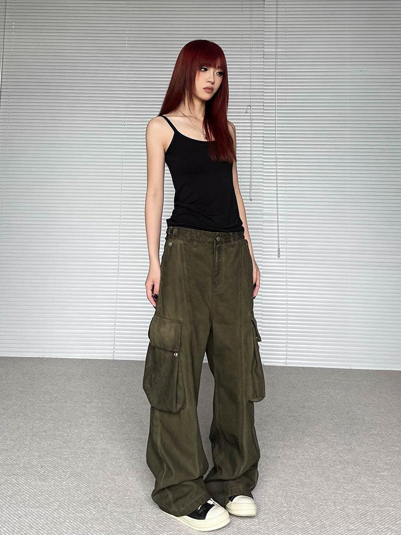 Tie-Dyed Wash Large Pocket Cargo Pants Korean Street Fashion Pants By Apocket Shop Online at OH Vault