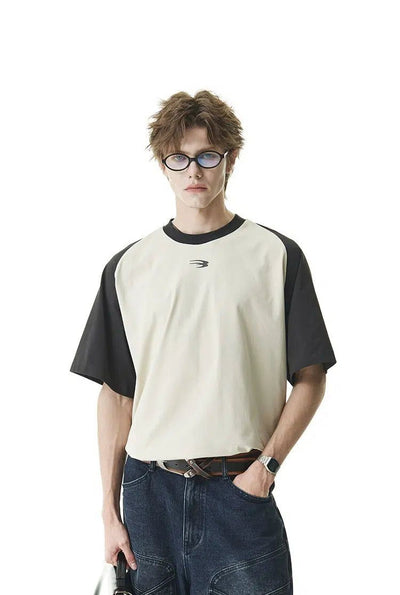Two-Tone Minimal Logo T-Shirt Korean Street Fashion T-Shirt By Cro World Shop Online at OH Vault