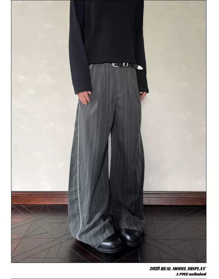 Contrast Side Seam Vertical Striped Pants Korean Street Fashion Pants By A PUEE Shop Online at OH Vault
