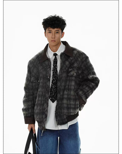 Fuzzy Spliced Plaid Jacket Korean Street Fashion Jacket By Mr Nearly Shop Online at OH Vault