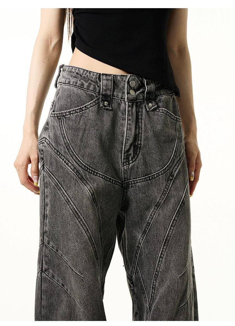Retro Washed Stitch Jeans Korean Street Fashion Jeans By 77Flight Shop Online at OH Vault