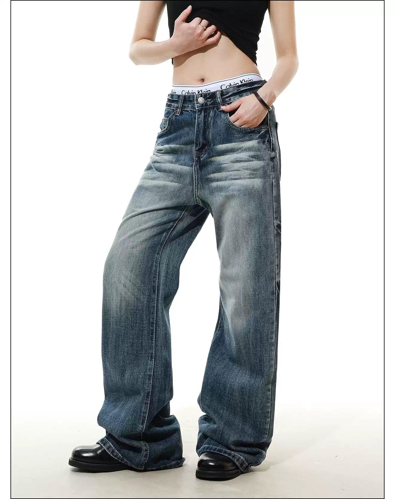 Whisker Faded Straight Jeans Korean Street Fashion Jeans By Mr Nearly Shop Online at OH Vault
