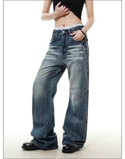 Whisker Faded Straight Jeans Korean Street Fashion Jeans By Mr Nearly Shop Online at OH Vault