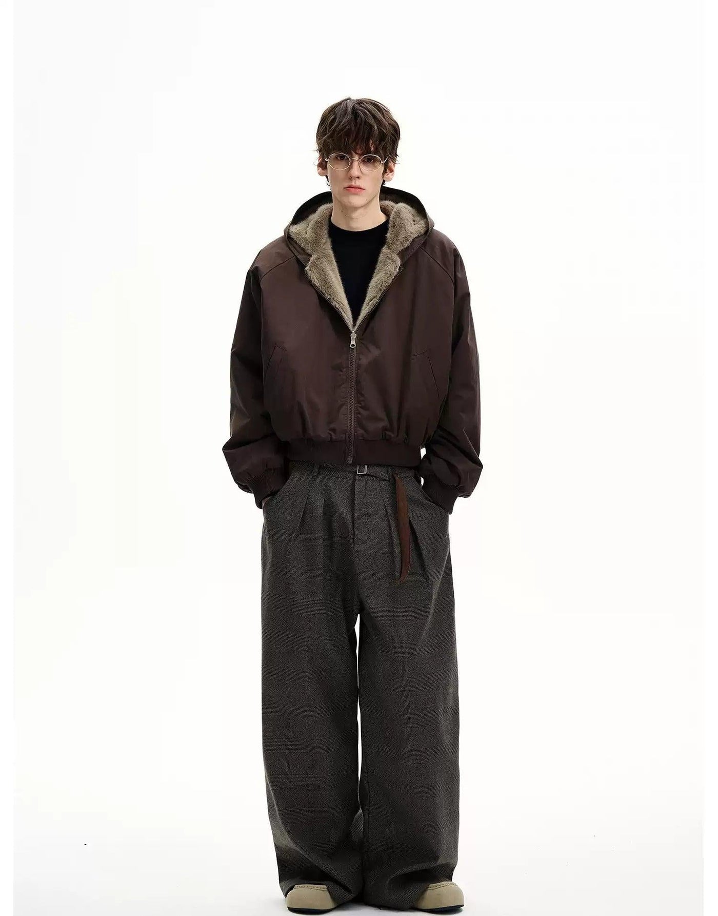 Faux-Shearling Trim Hooded Jacket Korean Street Fashion Jacket By MaxDstr Shop Online at OH Vault